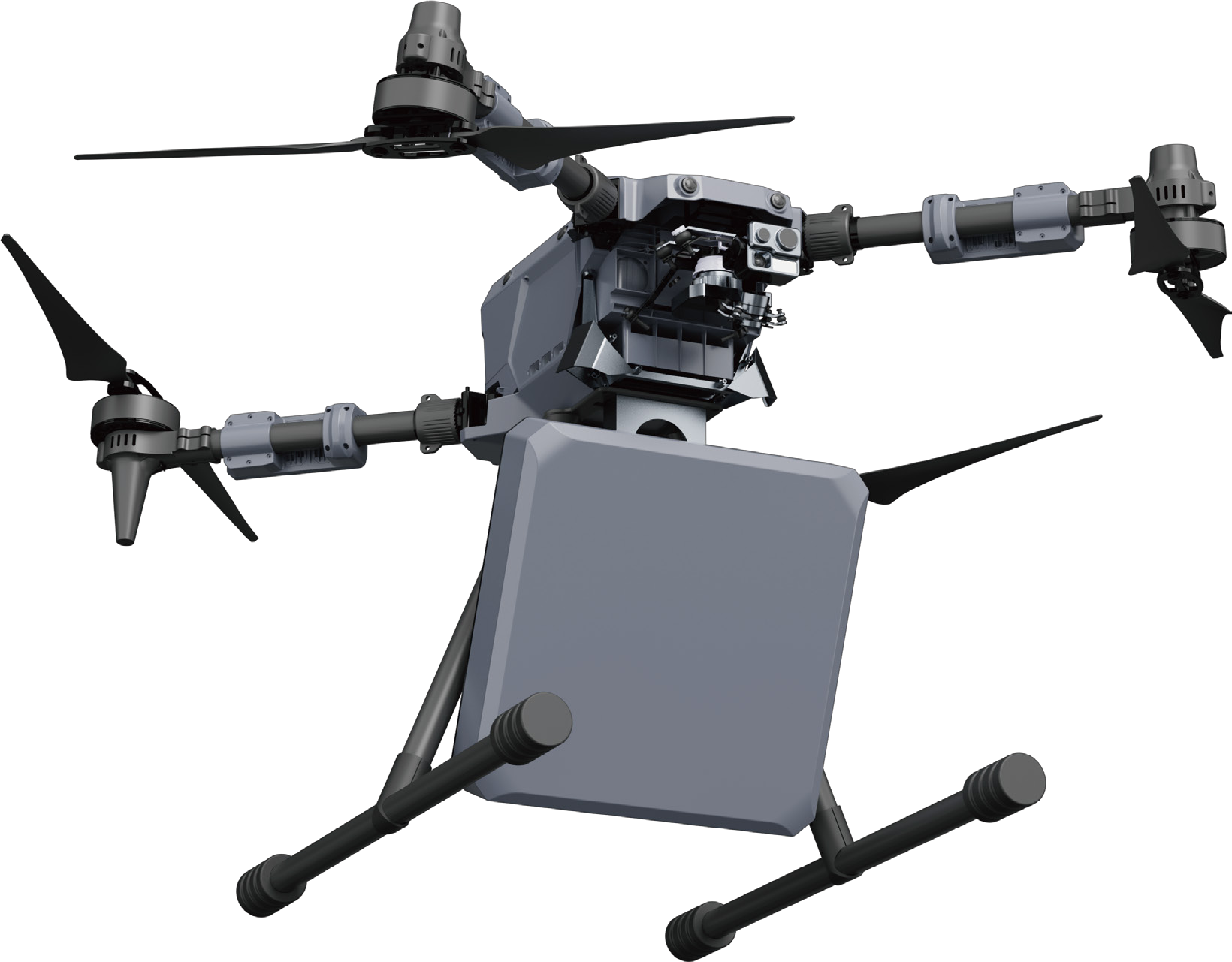 Seitliche Ansicht der einsatzfertigen Konfiguration mit Gimbal und Peilmodul