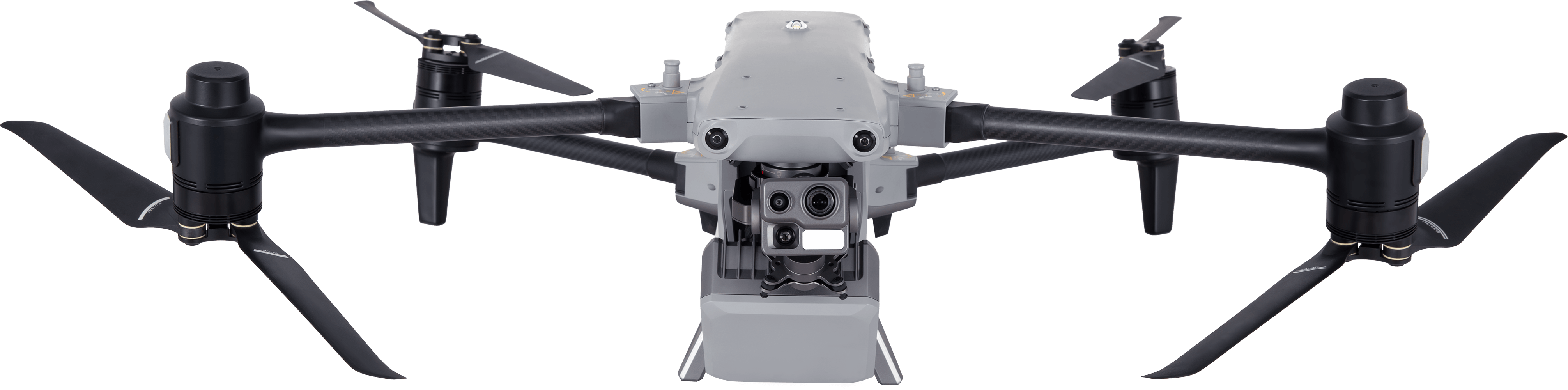Frontansicht der Trägerplattform mit Gimbal-Kamera und Peilmodul